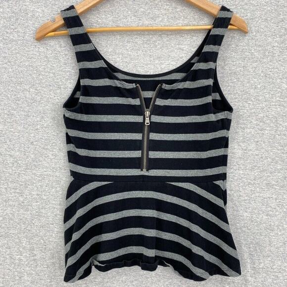 Express Tank Top Womens Small Petite Back Gray Striped 1/2 Zip Front Swing Skirt - Picture 1 of 12